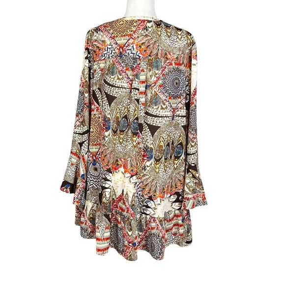 Umgee Boho Dress SM Tiered Tunic Flowy Bohemian Bell Sleeves Babydoll Oversized - Picture 4 of 11